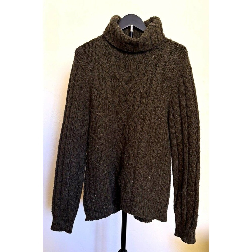 Orvis Women’s Green Cable Knit Turtleneck Wool Cashmere Pullover Sweater Size L